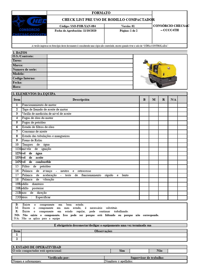 Check List para Rodillo Compactador | PDF
