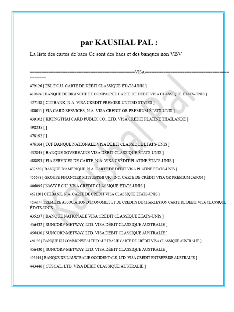 Liste des cartes de bacs non VBV | PDF | Visa Inc. | MasterCard