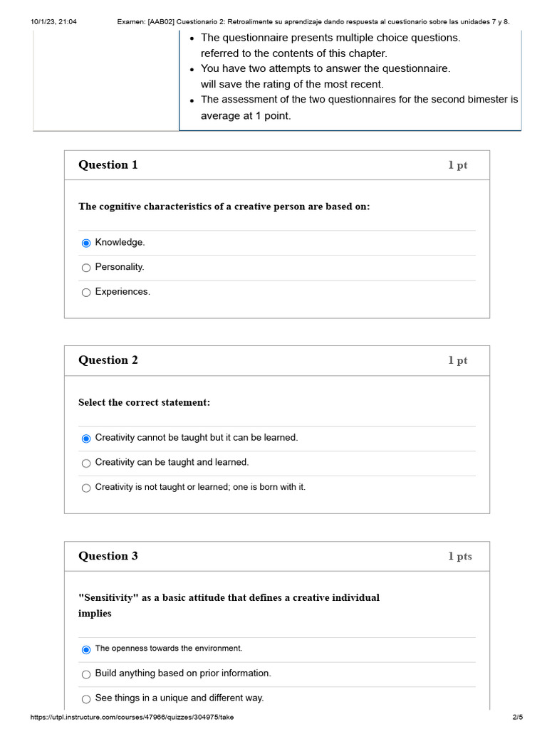 Questionnaire 2: Units 7 & 8 Feedback | PDF | Multiple Choice | Creativity