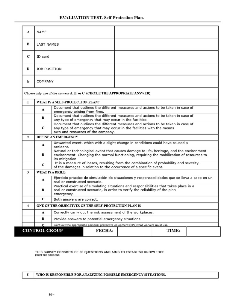 Self-Protection Plan Evaluation Test | PDF | Fires | Emergency
