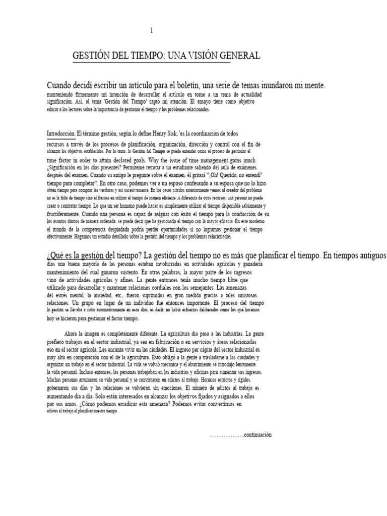 Importancia de la Gestión del Tiempo | PDF | Gestión del tiempo ...