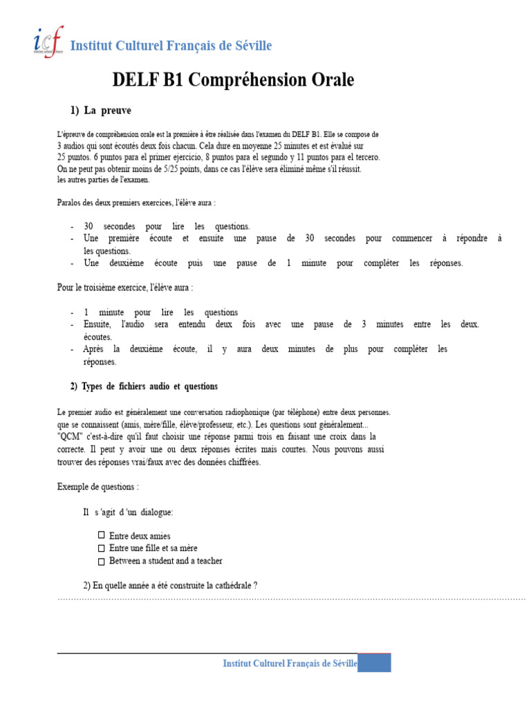 Guide DELF B1 : Compréhension Orale | PDF