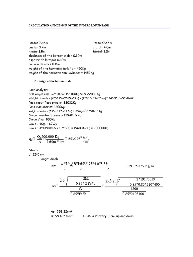 Underground Tank Design and Calculation | PDF