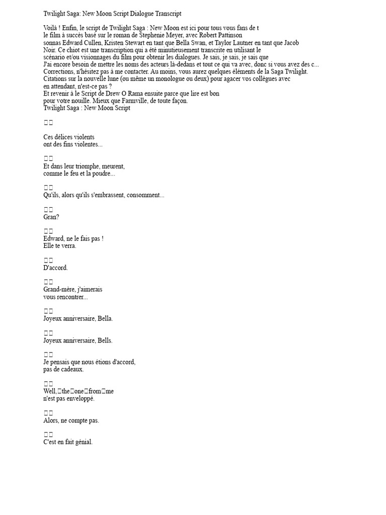 Script de Twilight Saga : New Moon | PDF | Twilight (Série de romans)