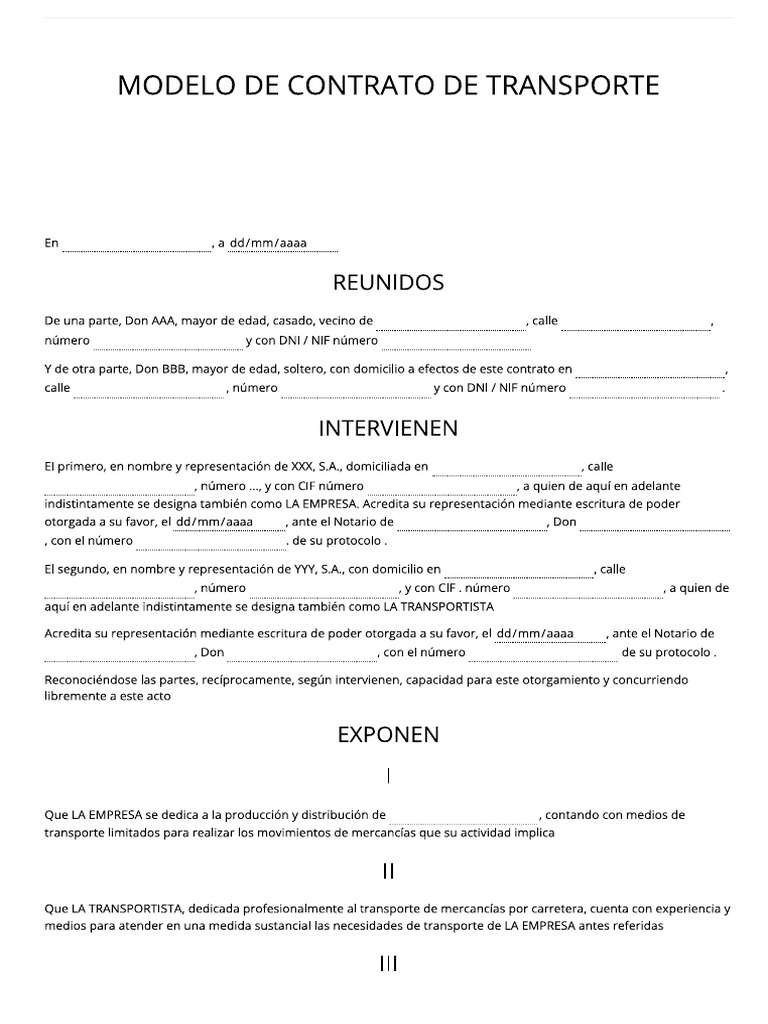 Transport Contract Template | PDF