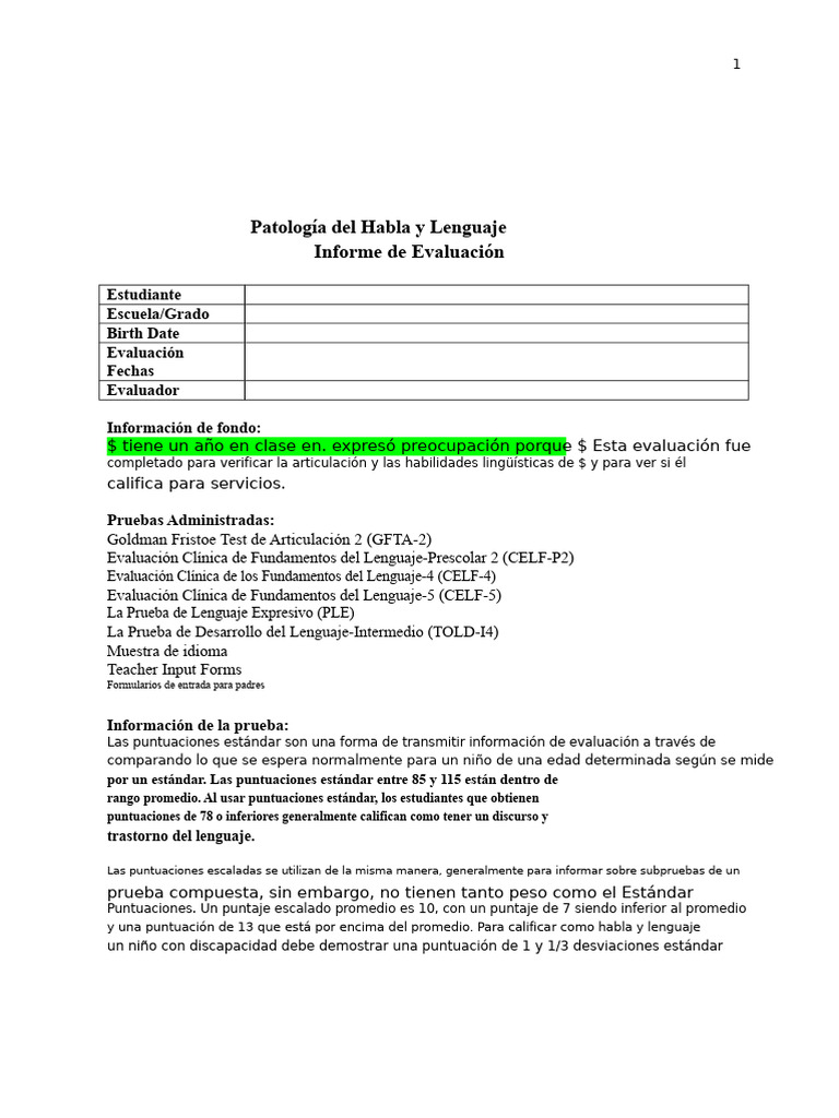Evaluación de Patología del Habla y Lenguaje | PDF | Palabra | Puntuación