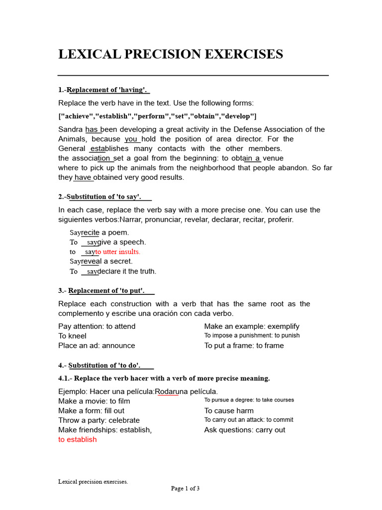 Lexical Precision Exercises Guide | PDF