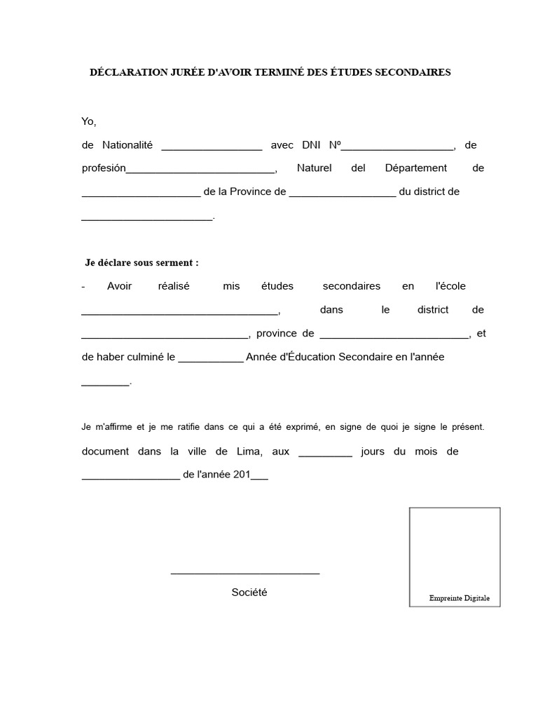Déclaration Jurée d'Études Secondaires | PDF