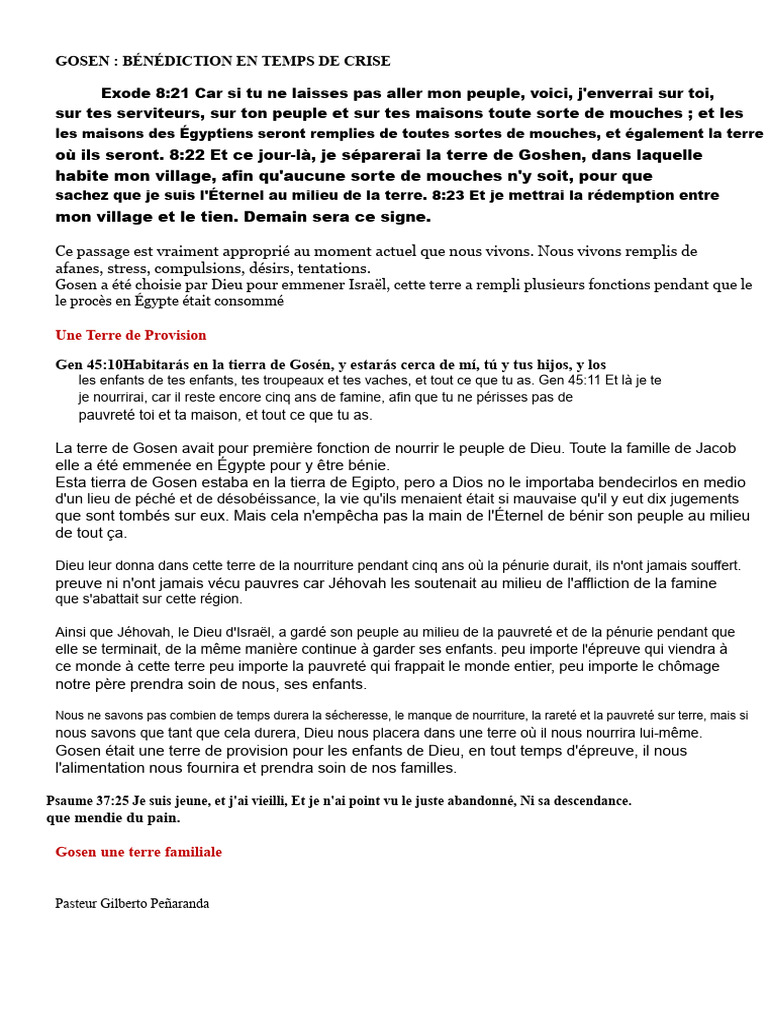 Goshen : Bénédiction et Protection Divine | PDF | Livre de l'Exode | Dieu