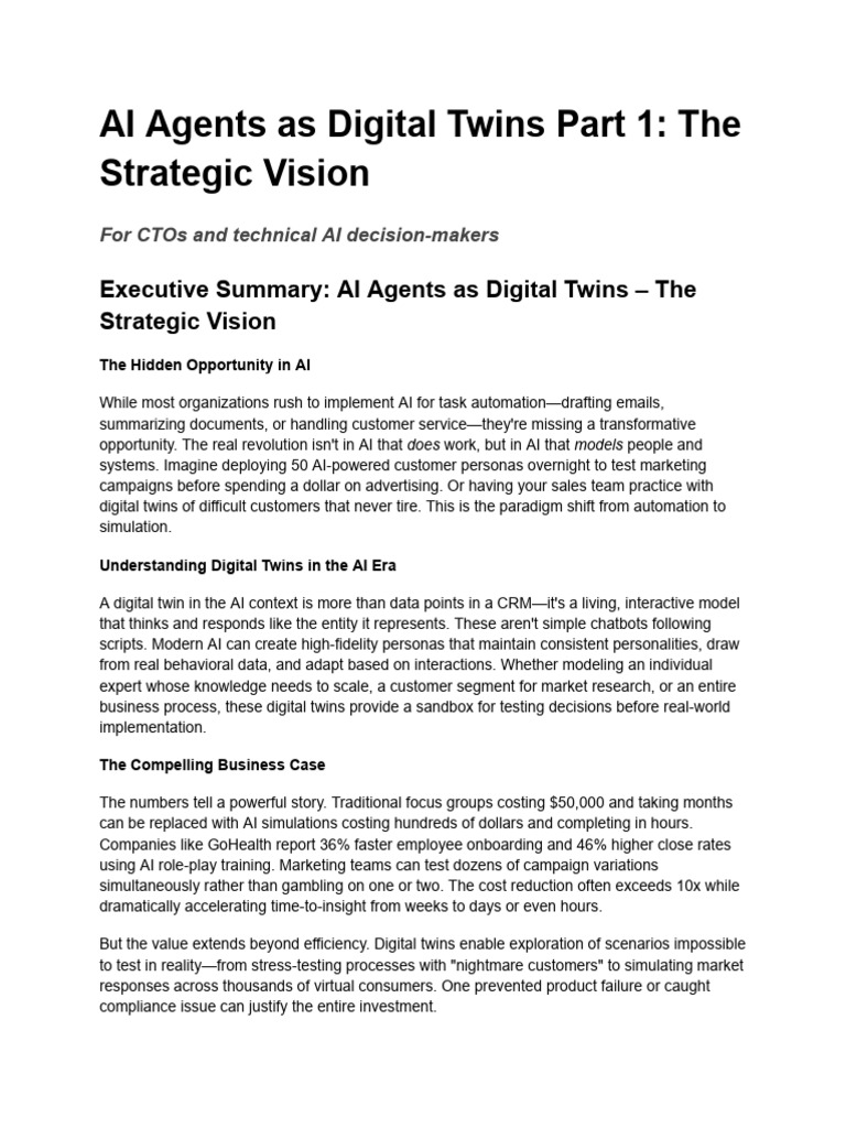 AI Agents as Digital Twins: Strategic Vision | PDF | Artificial ...