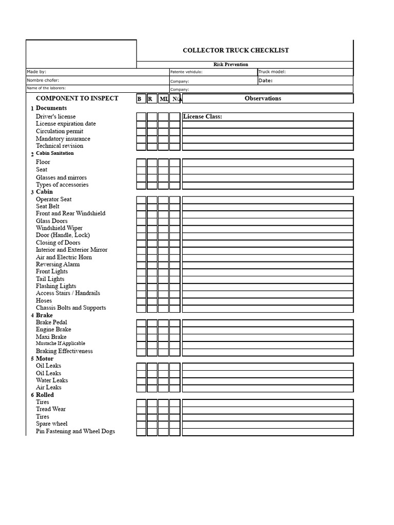 Collector Truck Inspection Checklist | PDF