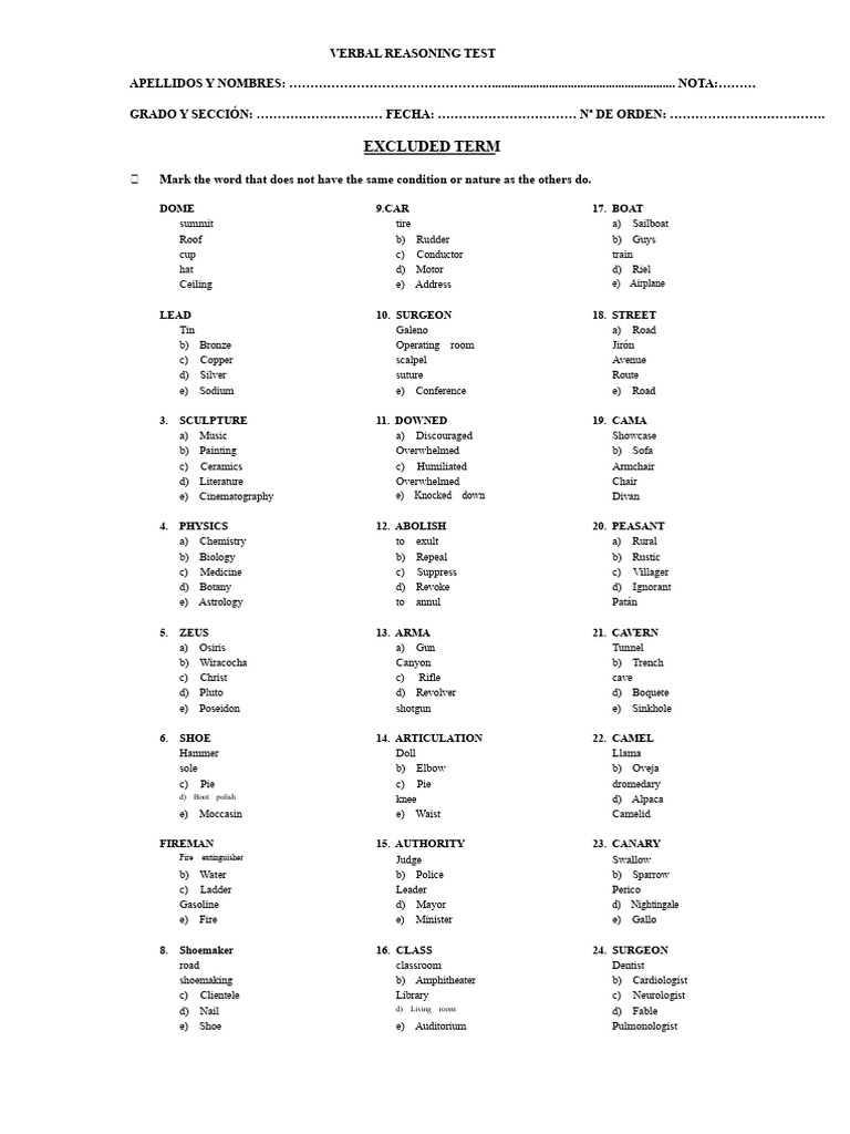 Verbal Reasoning Test Questions | PDF