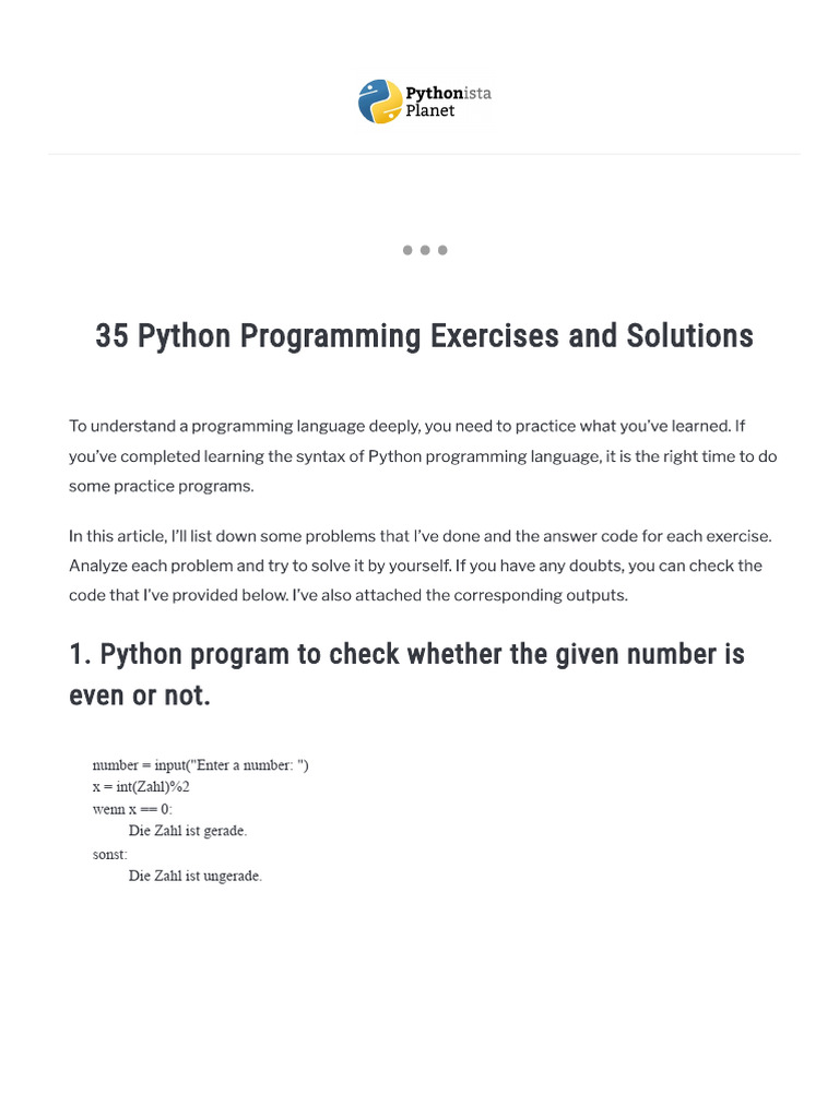 35 Python-Programmierübungen Und Lösungen - Pythonista Planet | PDF