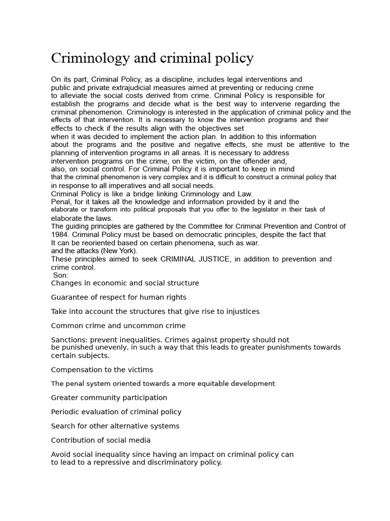 Criminology and Criminal Policy Overview | PDF | Crimes | Crime & Violence