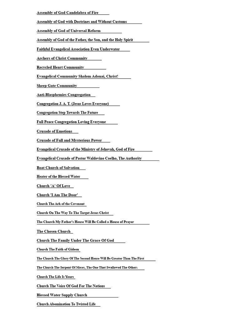 Unique Names for Various Churches | PDF | Pentecostalism | Jesus