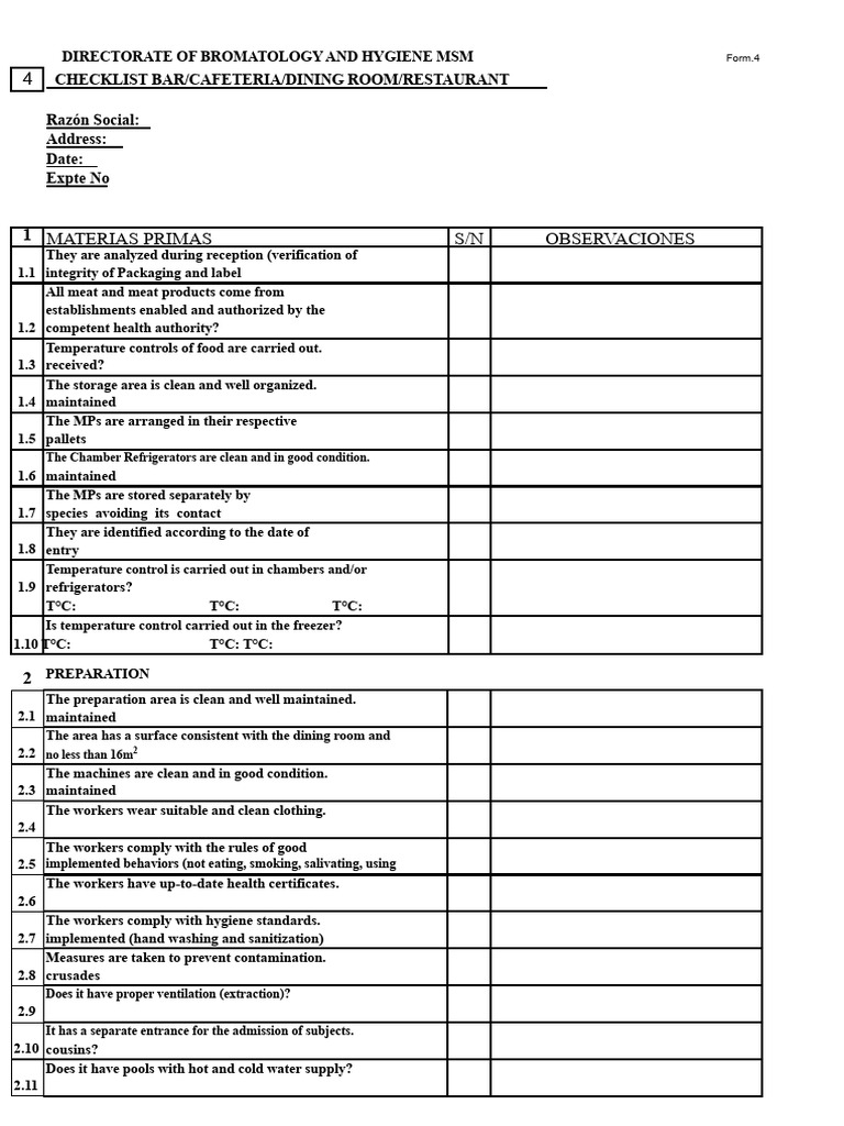 Checklist For Restaurants PDF | PDF | Sanitation | Bathroom