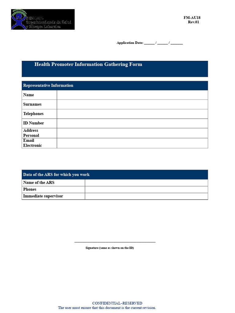 FM AU18 Form Information Collection Health Promoter Rev01 | PDF ...