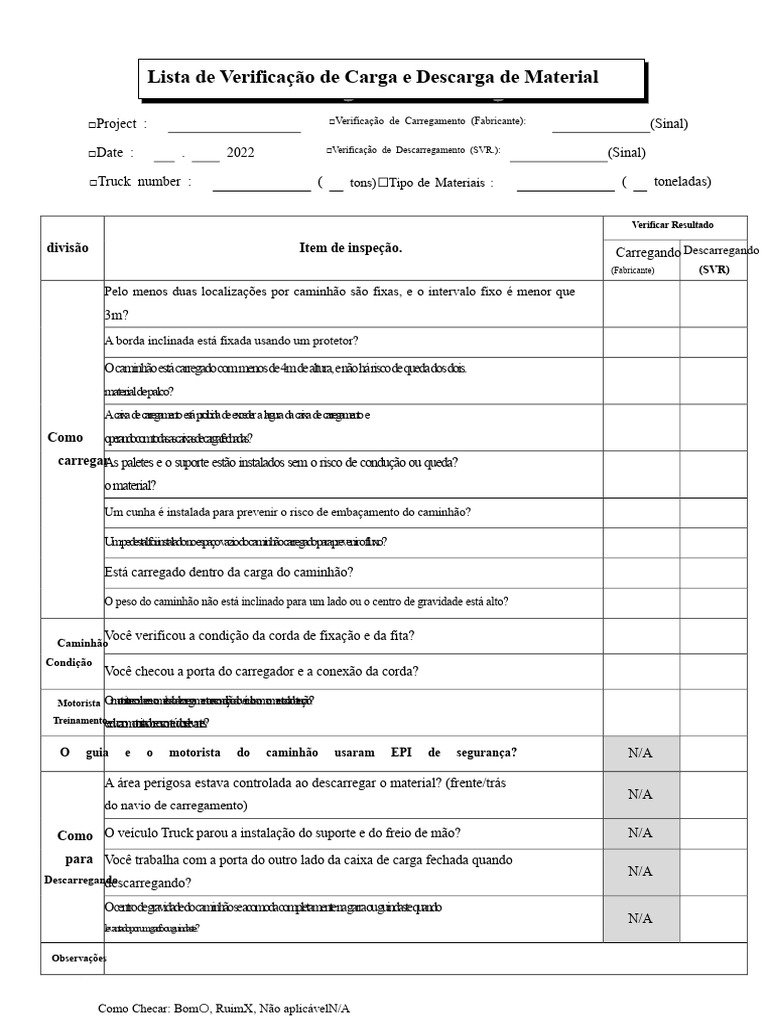 Checklist de Carga e Descarga de Materiais | PDF