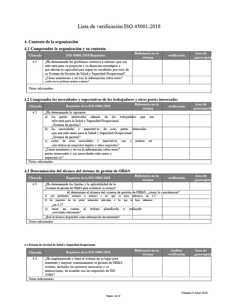 Verificación ISO 45001:2018 en OH&S | PDF | Planificación | Valores