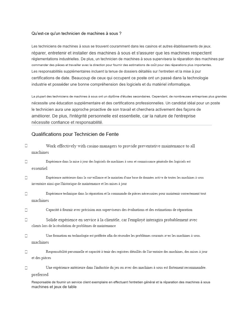 Qu'estCe Qu'un Technicien de Machines À Sous PDF Machine à sous — free download