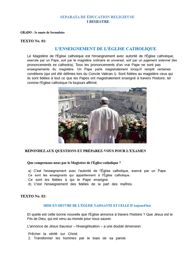 Enseignement et Mission de l'Église | PDF | Église chrétienne | Église ...