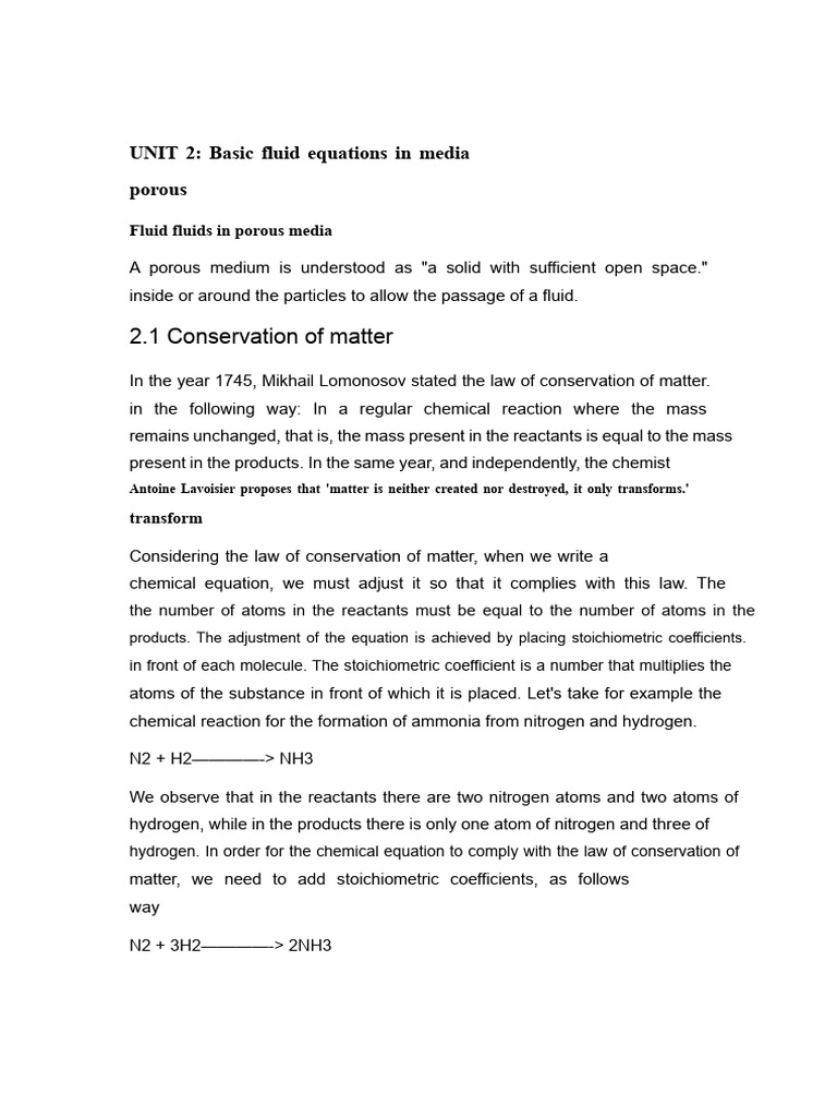 UNIT 2 Basic Fluid Equations in Porous Media | PDF | Chemistry | Fluid ...