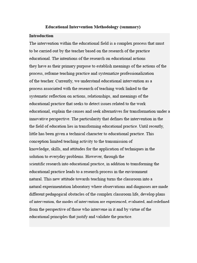 Methodology of Educational Intervention | PDF | Methodology | Teachers