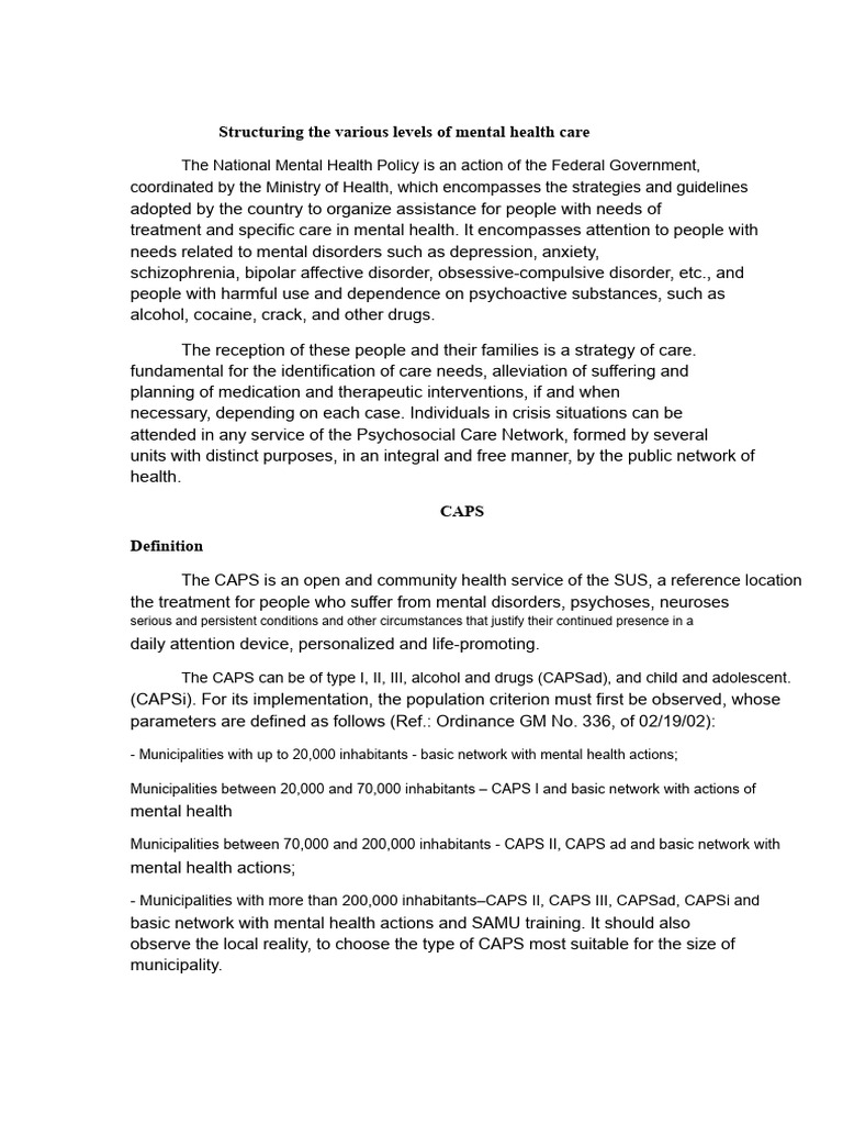 Structuring The Various Levels of Mental Health Care | PDF | Psychiatry ...