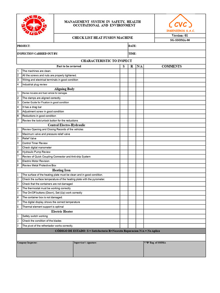 Heat Fusion Machine Inspection Checklist | PDF | Electrical Connector ...