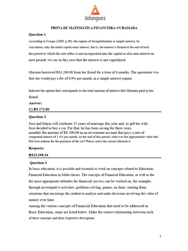 Financial Mathematics Exam Questions | PDF | Interest | Compound Interest