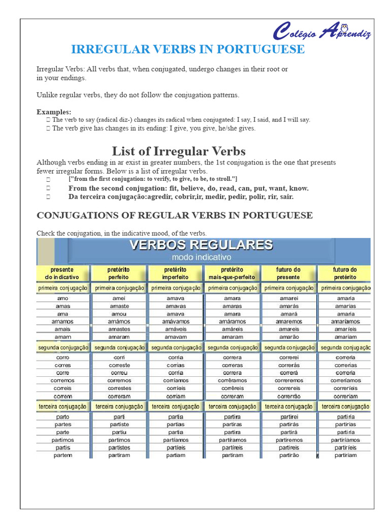 Portuguese Irregular Verbs Guide | PDF