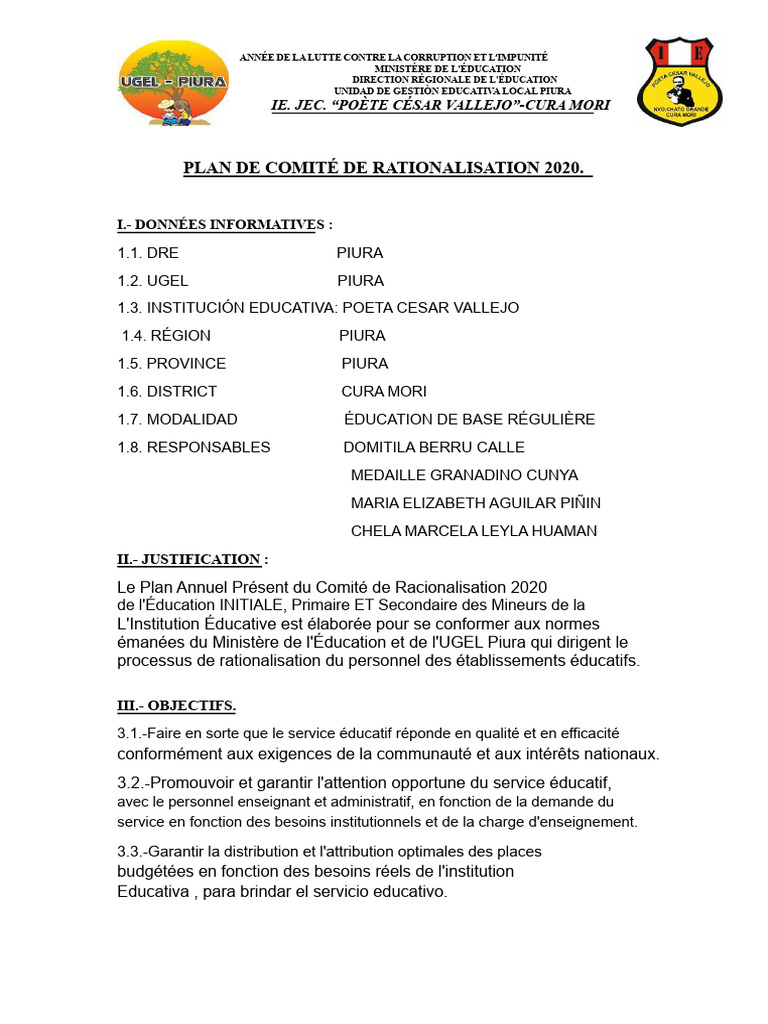 Plan de Rationalisation Éducative 2020 | PDF