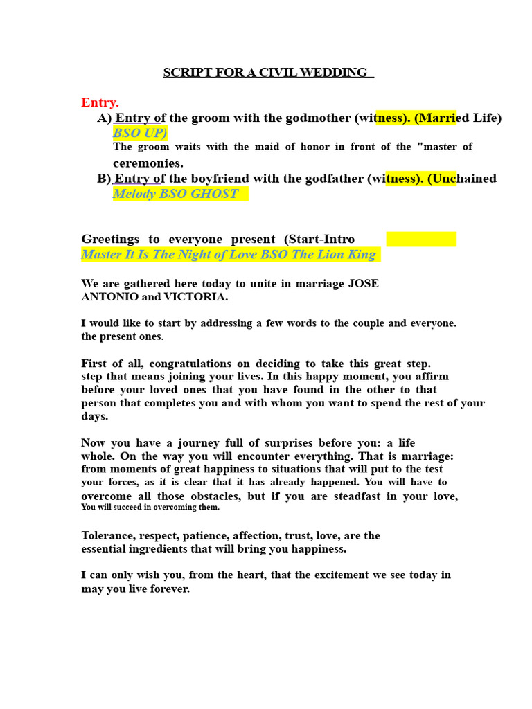 Civil Wedding Ceremony Script | PDF | Wedding | Marriage