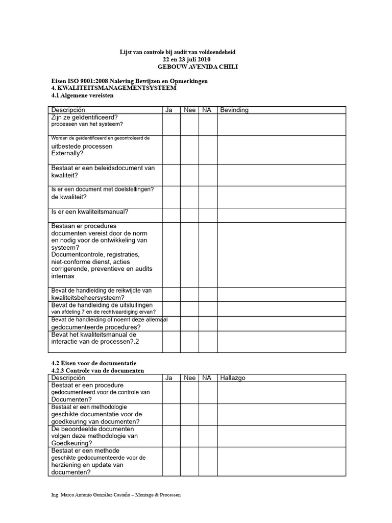 Checklist ISO 9001 | PDF