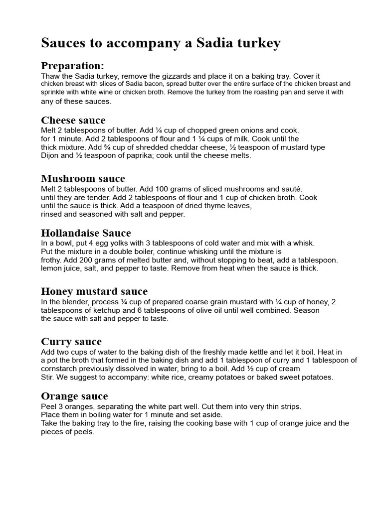 Sauces To Accompany A Sadia Turkey | PDF | Sauce | Mustard (Condiment)