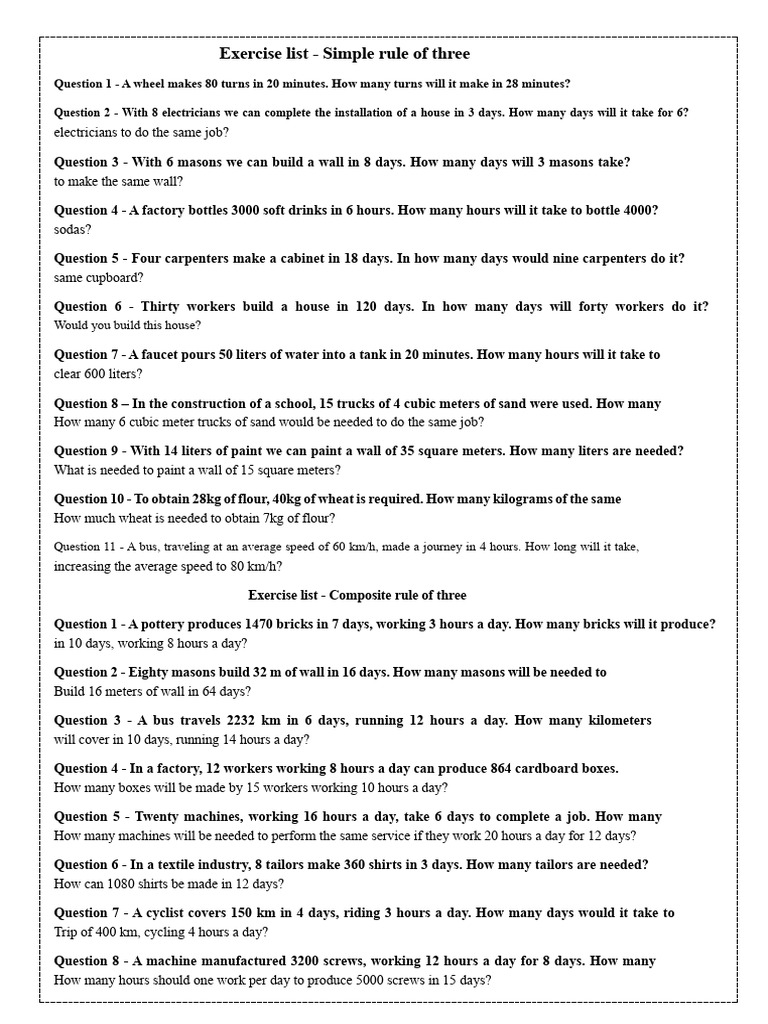 Rule of Three Exercise Problems | PDF