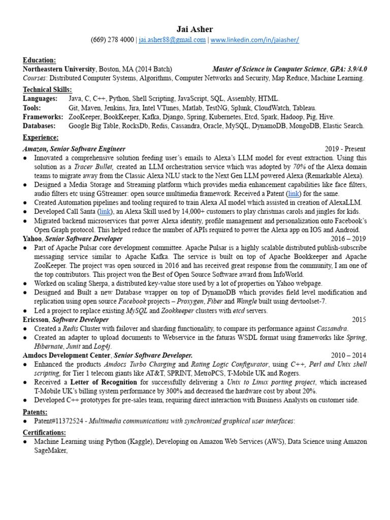 Senior Software Engineer Resume | PDF | Software | Information Technology