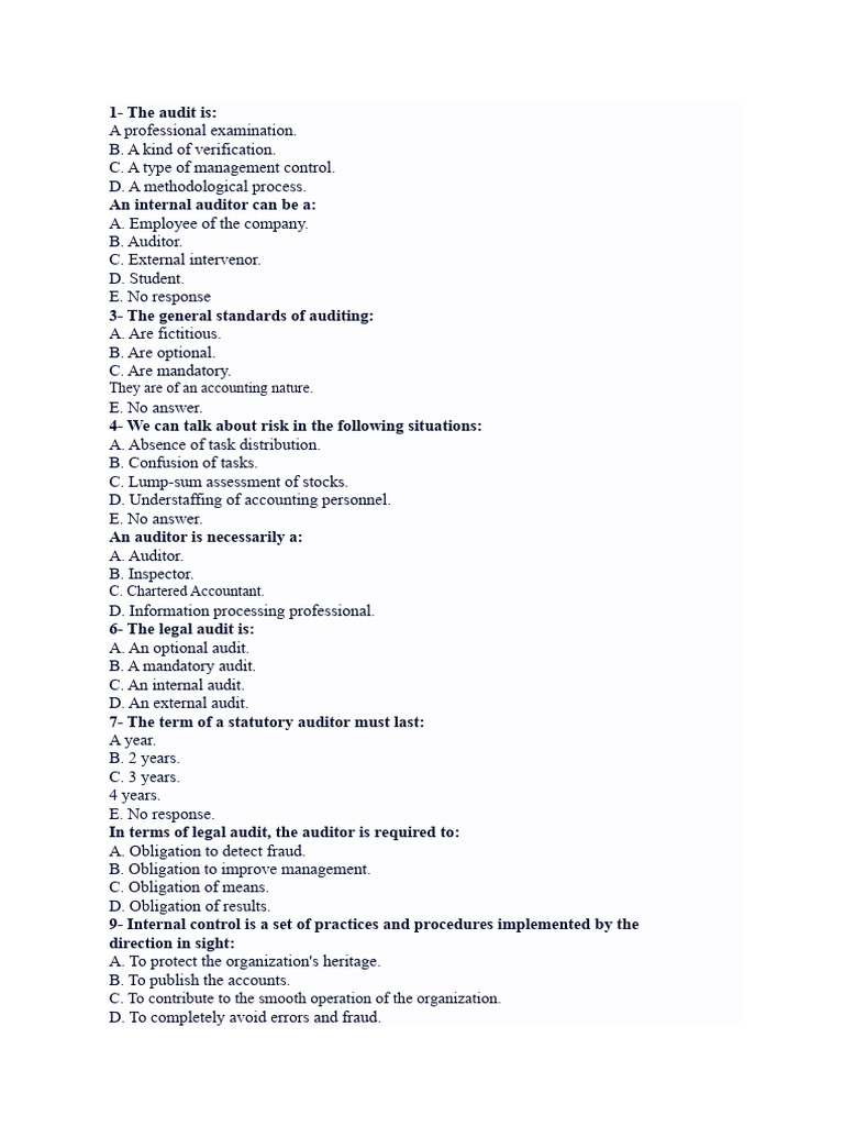 Audit Multiple Choice Questions | PDF | Audit | Internal Control