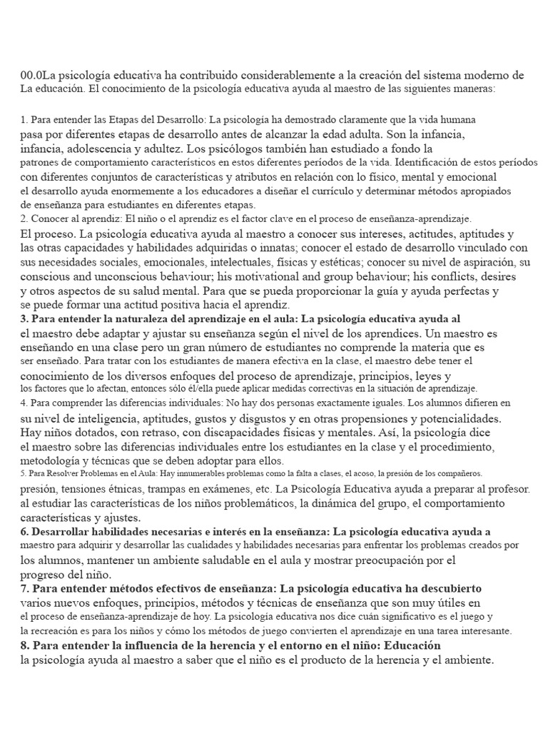 Importancia de la Psicología Educativa | PDF | Psicología Educacional ...