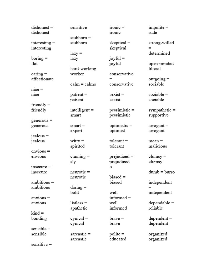 Comprehensive List of Descriptive Adjectives | PDF | Personality ...