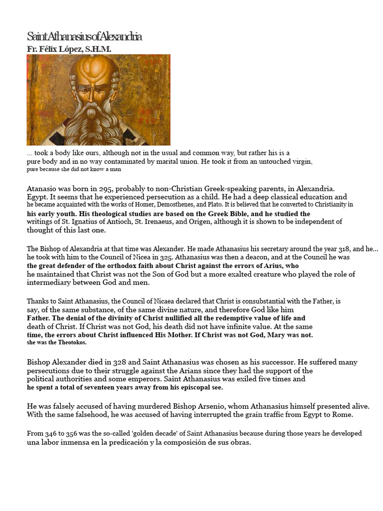 Saint Athanasius: Defender of Christ's Divinity | PDF | Athanasius Of ...
