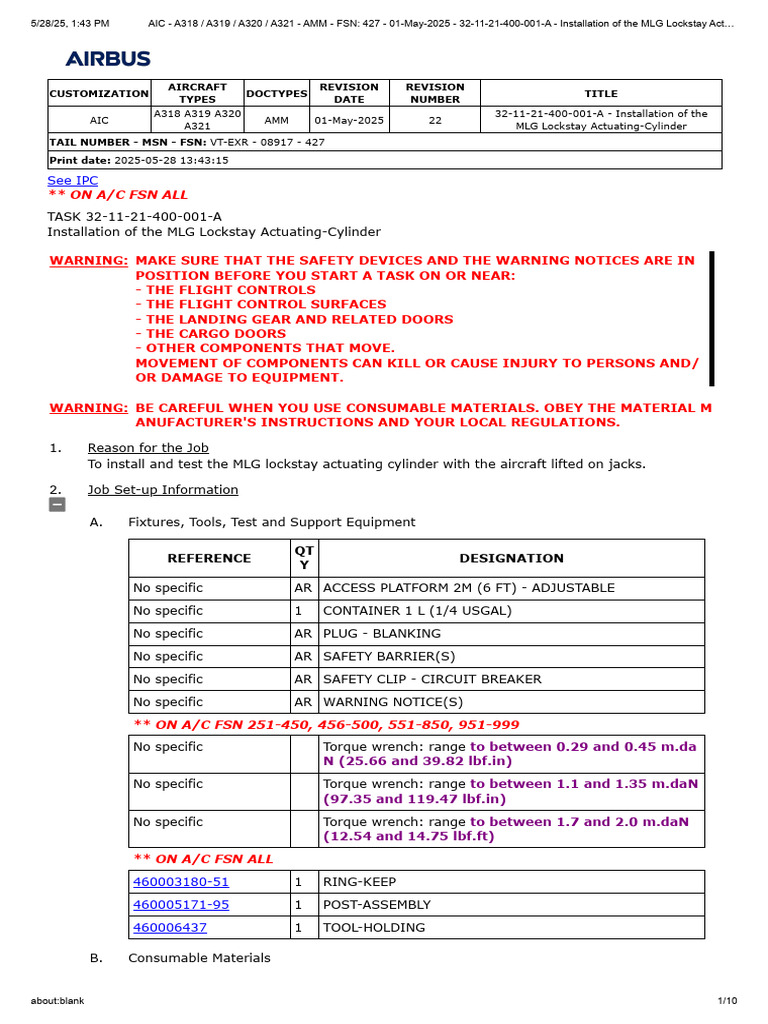 MLG Lockstay Cylinder Installation Guide | PDF | Landing Gear | Airbus