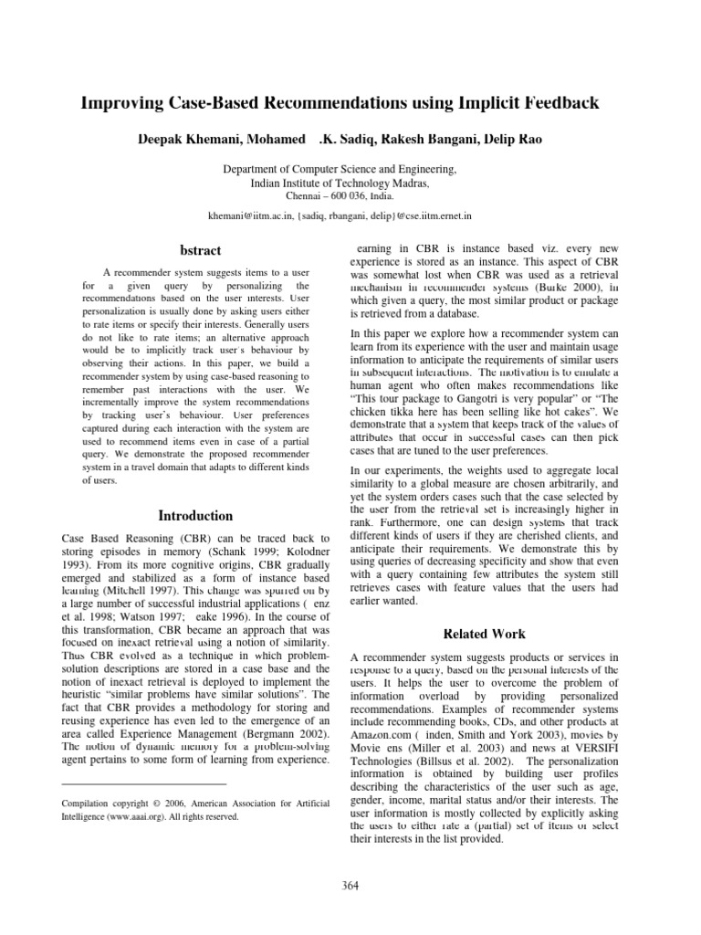 Improving Case-Based Recommendations Using Implicit Feedback - Flairs06 ...