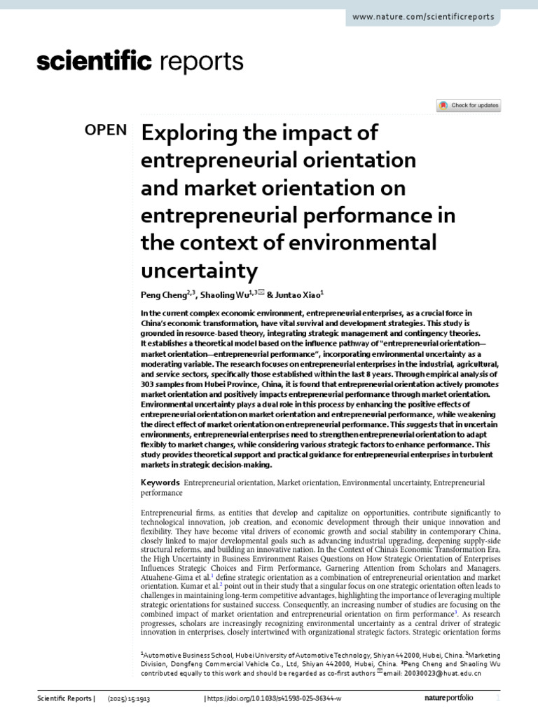 Impact of Orientation on Entrepreneurial Performance | PDF ...