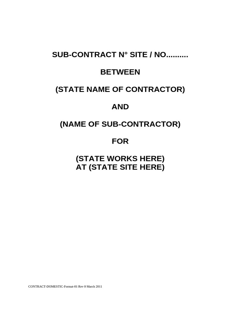 DOMESTIC SUBCONTRACT FORMAT Rev1 | PDF | Insurance | Liability Insurance