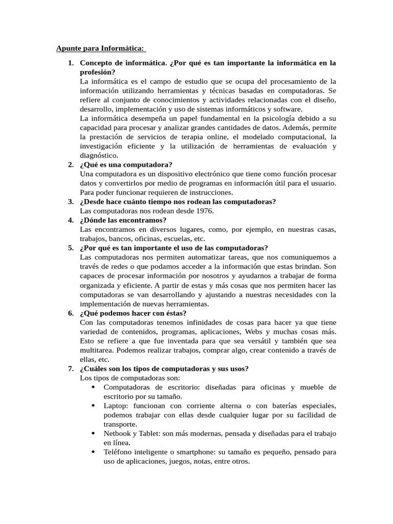 Apunte para Informática | PDF | Red de computadoras | Hardware de la ...