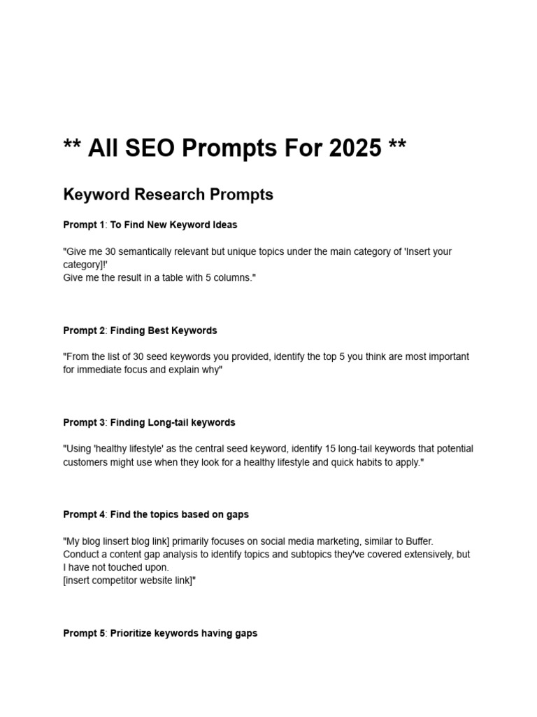 SEO Prompts for 2025 Guide | PDF | Search Engine Optimization | Tag ...