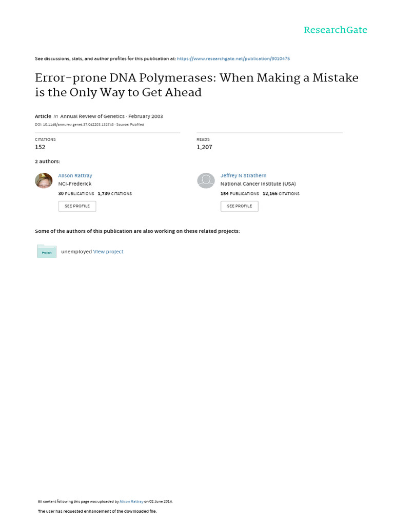 Error-Prone DNA Polymerases When Making A Mistake | PDF | Dna ...
