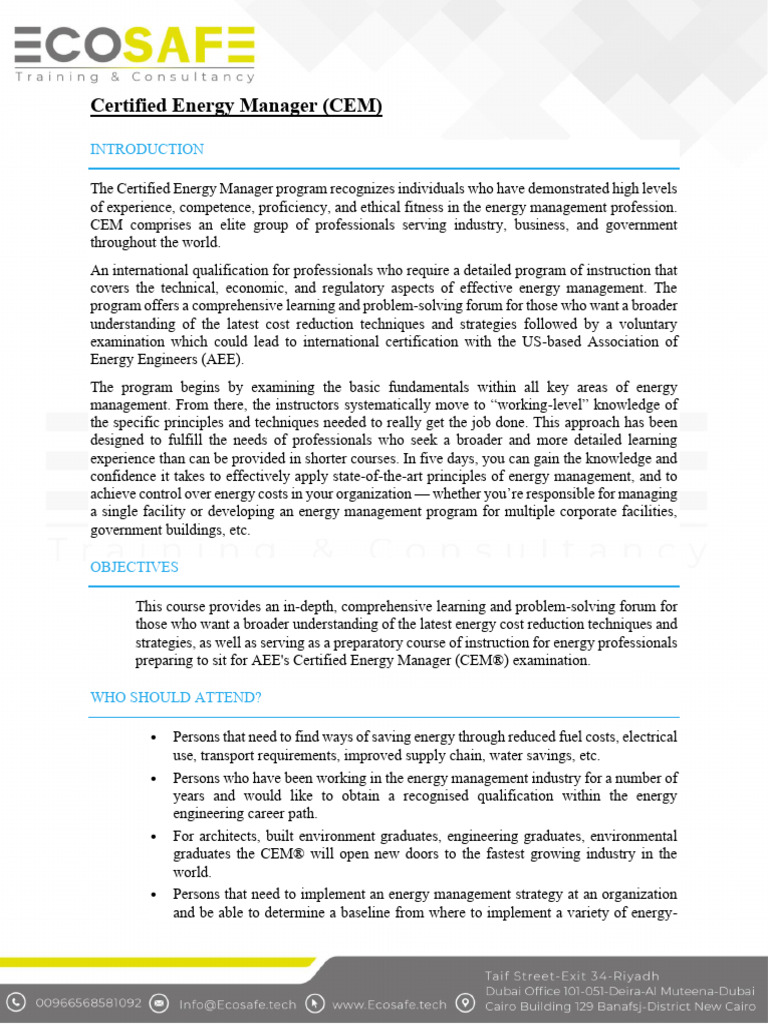 Certified Energy Manager Program Overview | PDF | Energy Management ...