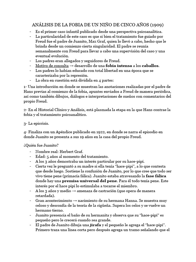 Fobia infantil: Caso de Juanito y Freud | PDF | Sigmund Freud ...